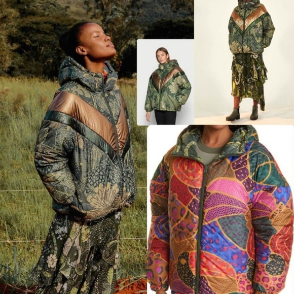 FARM RIO Cool Green Leopard Reversible Puffer Jacket Size Large NWT - Picture 2 of 13